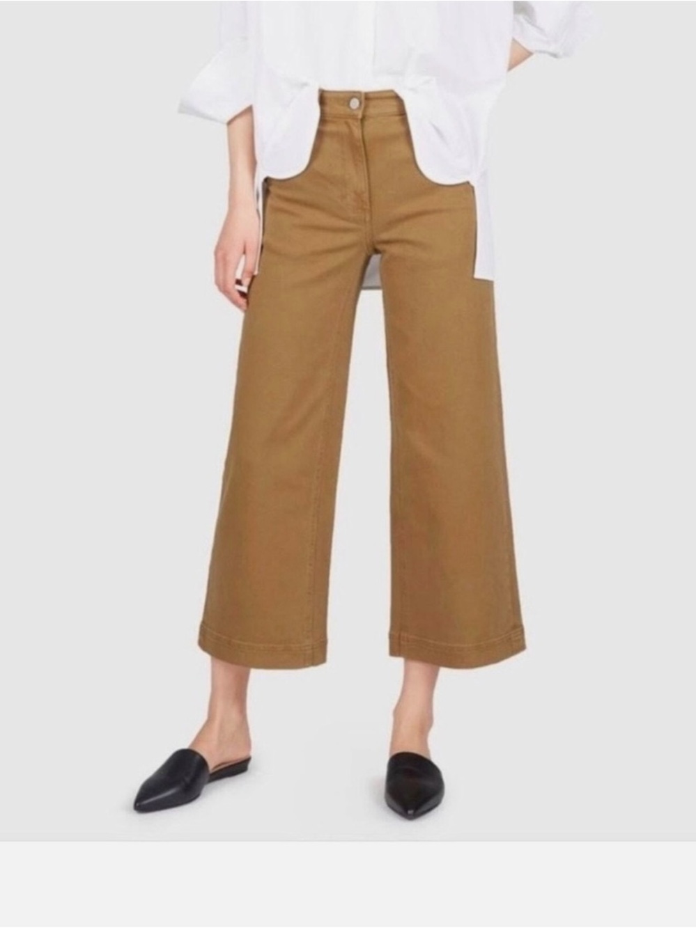 Everlane Women's high waisted Wide-Leg cropped Pants in Brown Tan